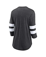 Fanatics Women's Heather Charcoal Boston Bruins One Timer Tri-Blend Scoop Neck 3/4-Sleeve T-Shirt