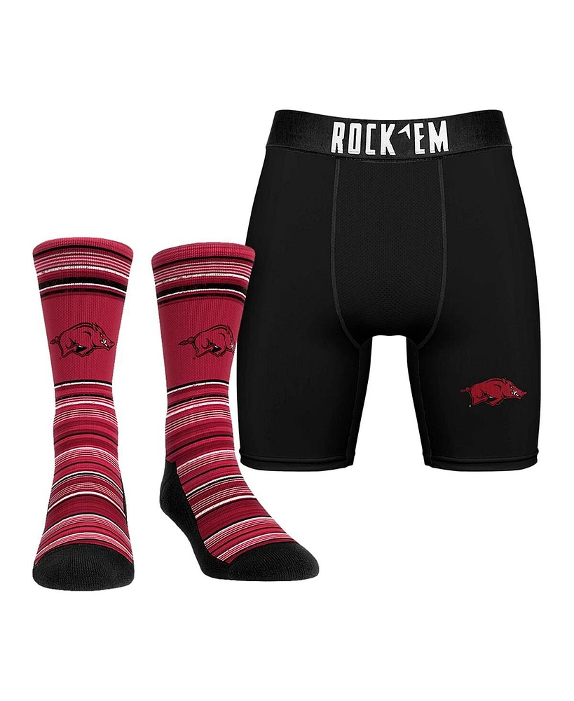 Rock 'Em Socks Men's Arkansas Razorbacks Primary Crew and Boxer Briefs