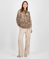Bar Iii Women's Animal-Print Ruffled Tie-Neck Blouse, Exclusively at Macy's