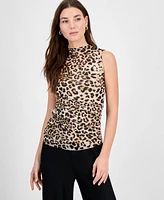 Bar Iii Women's Animal-Print Mesh Draped-Neck Top, Exclusively at Macy's