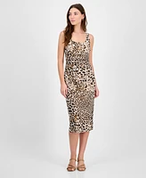 Bar Iii Women's Animal-Print Mesh Ruched Midi Dress, Exclusively at Macy's