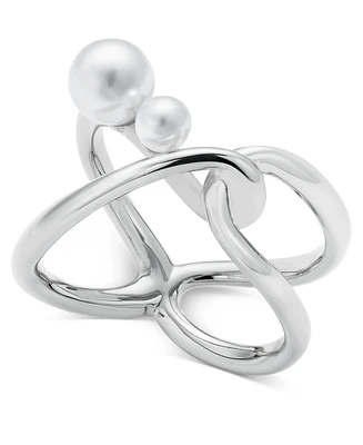 I.n.c. International Concepts Silver-Tone Imitation Pearl Openwork Statement Ring, Exclusively at Macy's