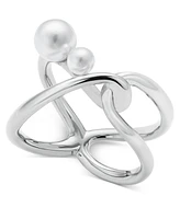 I.n.c. International Concepts Silver-Tone Imitation Pearl Openwork Statement Ring, Exclusively at Macy's
