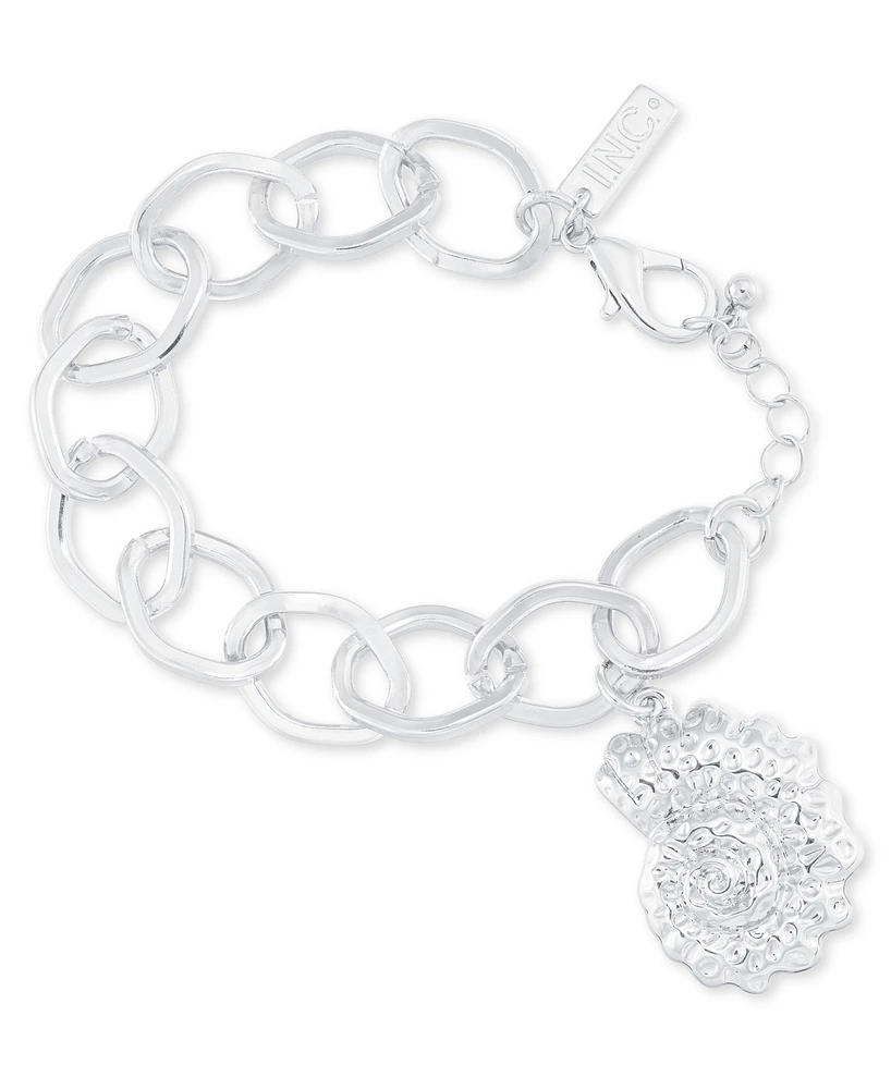 I.n.c. International Concepts Rhodium-Plated Textured Shell Charm Link Bracelet, Exclusively at Macy's