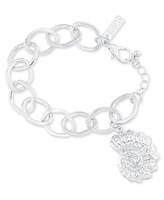 I.n.c. International Concepts Rhodium-Plated Textured Shell Charm Link Bracelet, Exclusively at Macy's