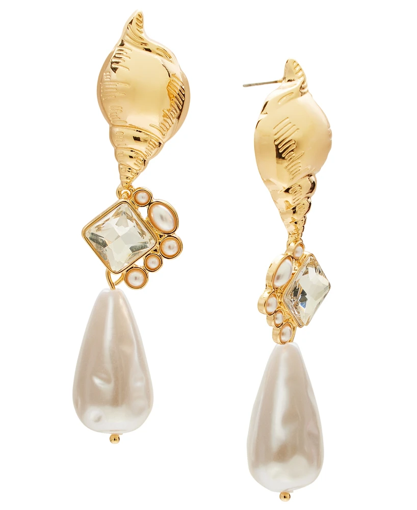 I.n.c. International Concepts Gold-Tone Crystal & Imitation Pearl Shell Linear Drop Earrings, Exclusively at Macy's