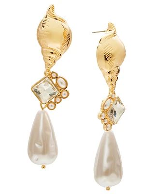 I.n.c. International Concepts Gold-Tone Crystal & Imitation Pearl Shell Linear Drop Earrings, Exclusively at Macy's
