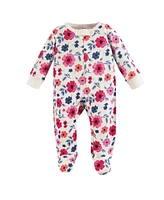 Touched by Nature Baby Girls Organic Cotton Sleep and Play, Garden Floral 6-Piece, 6-9 Months