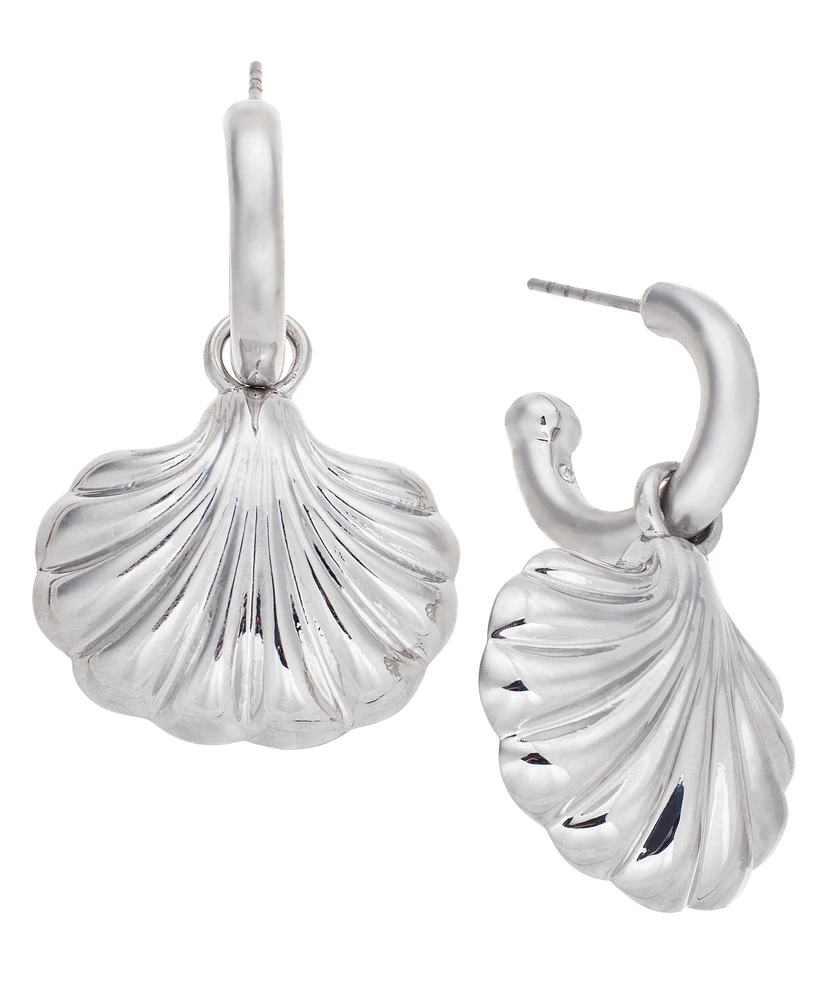 On 34th Silver-Tone Shell Charm Hoop Earrings, Exclusively at Macy's