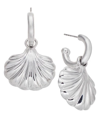 On 34th Silver-Tone Shell Charm Hoop Earrings, Exclusively at Macy's