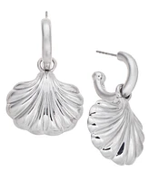 On 34th Silver-Tone Shell Charm Hoop Earrings, Exclusively at Macy's