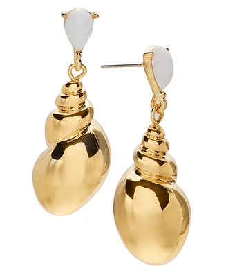 On 34th Gold-Tone Shell & White Stone Drop Earrings, Exclusively at Macy's