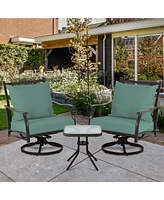 Aoodor Outdoor Swivel Chair Set - 3-Piece Patio Furniture Set with Two 360-Degree Swivel Chairs, Glass Table, and Two Thick Cushions with Backrests