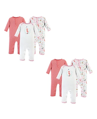 Hudson Baby Girls Cotton Coveralls, Woodland Fox 6-Piece, 9-12 Months