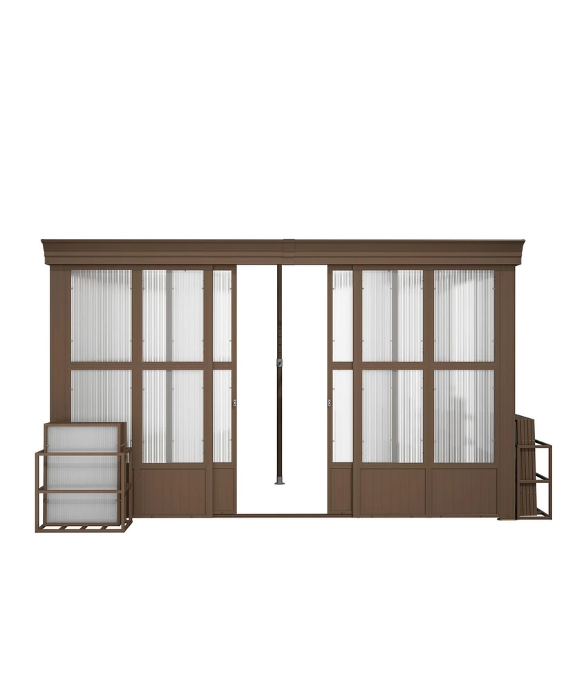 Mondawe 10x12FT Wall Mounted Solarium with Sloping Polycarbonate Roof