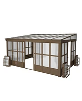 Mondawe 12x16FT Lean-to Sunroom,Wall Mounted Solarium with Sloping Polycarbonate Roof