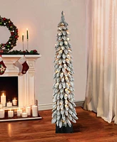 Puleo 6FT Pre-Lit Flocked Alpine Pencil Artificial Christmas Tree
