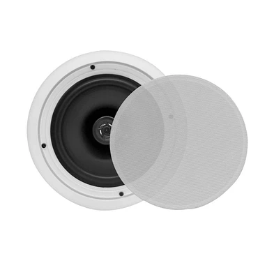 Pyle PDIC81RD 8" In-Wall/In-Ceiling 2-Way Stereo Speakers - Flush Mount, White, Pair