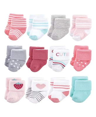 Hudson Baby Baby Girls Hudson Cotton Rich Newborn and Terry Socks, Strawberry 12Pk, 6-12 Months