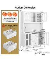 73 Inch Kitchen Pantry Storage Cabinet Freestanding Buffet Cabinet with Led Lights