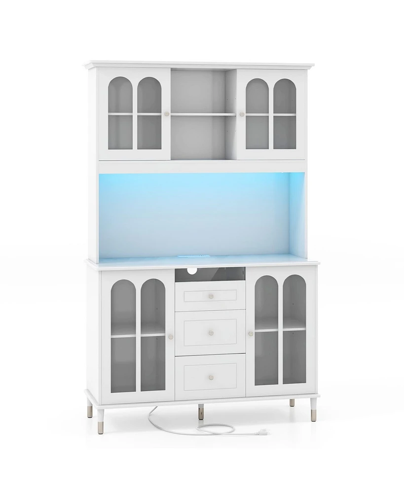 73 Inch Kitchen Pantry Storage Cabinet Freestanding Buffet Cabinet with Led Lights