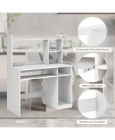 Home Office Computer Desk with Bookcase Keyboard Tray and Cpu Stand