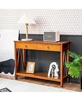 Console Table with Drawer Storage Shelf for Entryway Hallway-Cherry