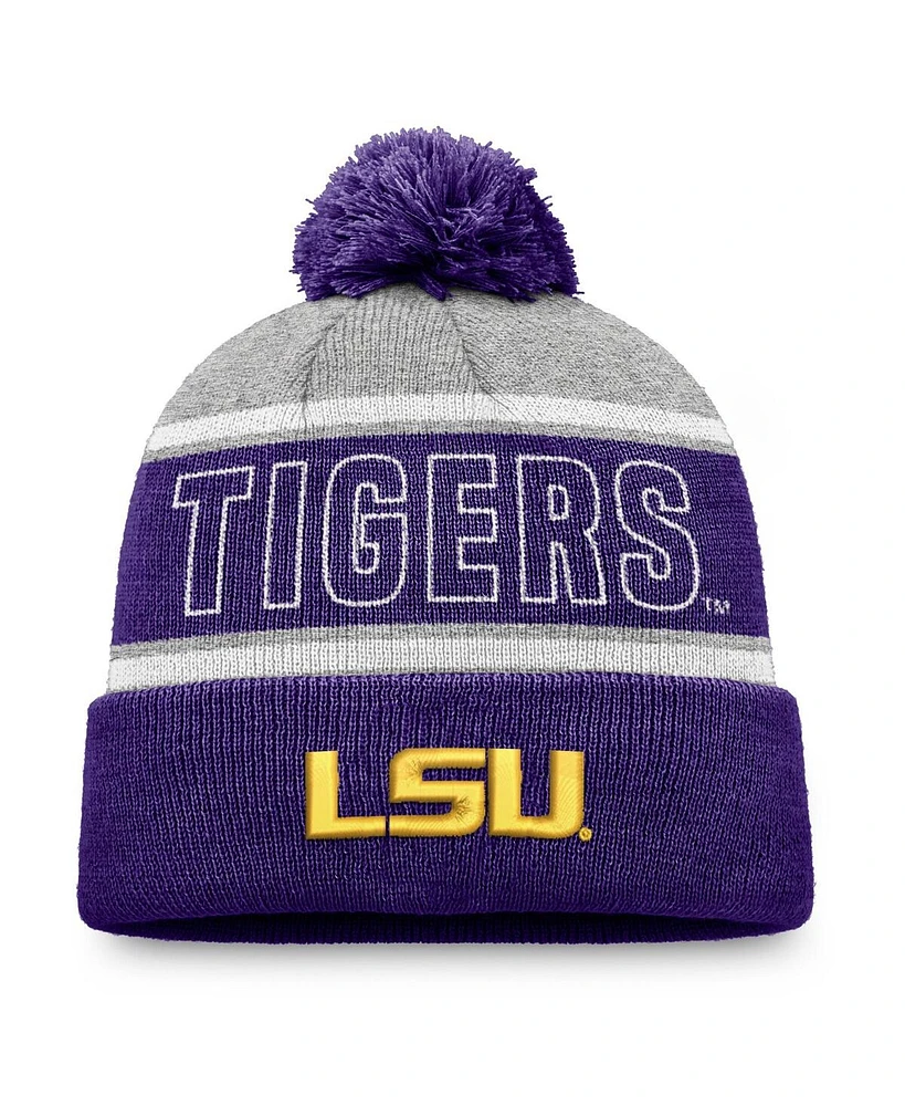 Top of the World Men's Purple Lsu Tigers Two-Tone Cuffed with Pom Knit Hat
