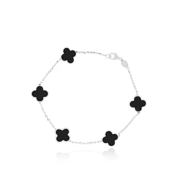 The Lovery Small Onyx Clover Bracelet 14K White Gold