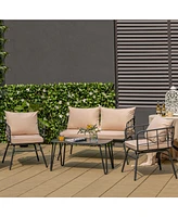 Gymax 4 Piece Steel Structure Outdoor Furniture Set Patio Conversation Set w/ Cushions