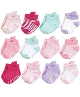 Hudson Baby Girls Non-Skid No-Show Socks, Pink Lilac, 0-6 Months