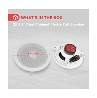 Pyle PDIC60 6.5" In-Wall/In-Ceiling 2-Way Stereo Speakers - Flush Mount, White, Pair