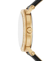 Michael Kors Women's Corey Three-Hand Black Leather Watch, 38mm
