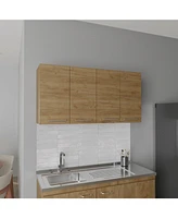 Oceana 120 Wall Cabinet, Four Doors, Two Cabinets, Two Shelves, Natural Oak