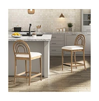 Set of 2 27" Arched Back Counter Stools, Upholstered Boucle Bar Chairs with Solid Wood Frame-The Pop Home