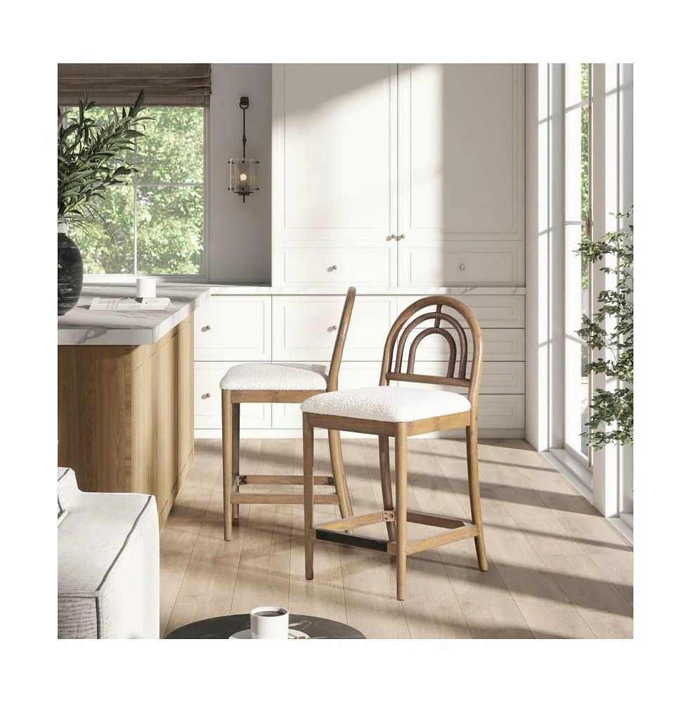 Set of 2 27" Arched Back Counter Stools, Upholstered Boucle Bar Chairs with Solid Wood Frame-The Pop Home
