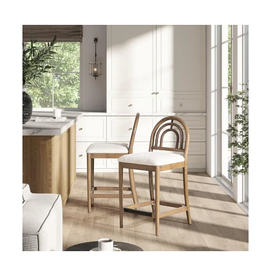 Set of 2 27" Arched Back Counter Stools, Upholstered Boucle Bar Chairs with Solid Wood Frame-The Pop Home