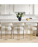 Set of 3 Counter Height Bar Stools, Chenille Upholstered Chairs with Gold Metal Legs-Maison Boucle