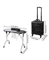 Byootique Manicure Table Nail Desk & Rolling Makeup Train Case Kit Salon Cb Dusk