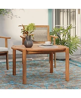 LuxenHome Natural Solid Wood 35.4-Inch Round Outdoor Coffee Table