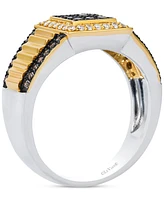 Le Vian Chocolatier Men's Chocolate Diamond & Vanilla Diamond Square Cluster Ribbed Ring (1/2 ct. t.w.) in 14k Gold & Sterling Silver