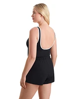 ShapeSolver Sport by Mimi Flamingo Women's Shirred Zipper Tank One Piece Swimsuit