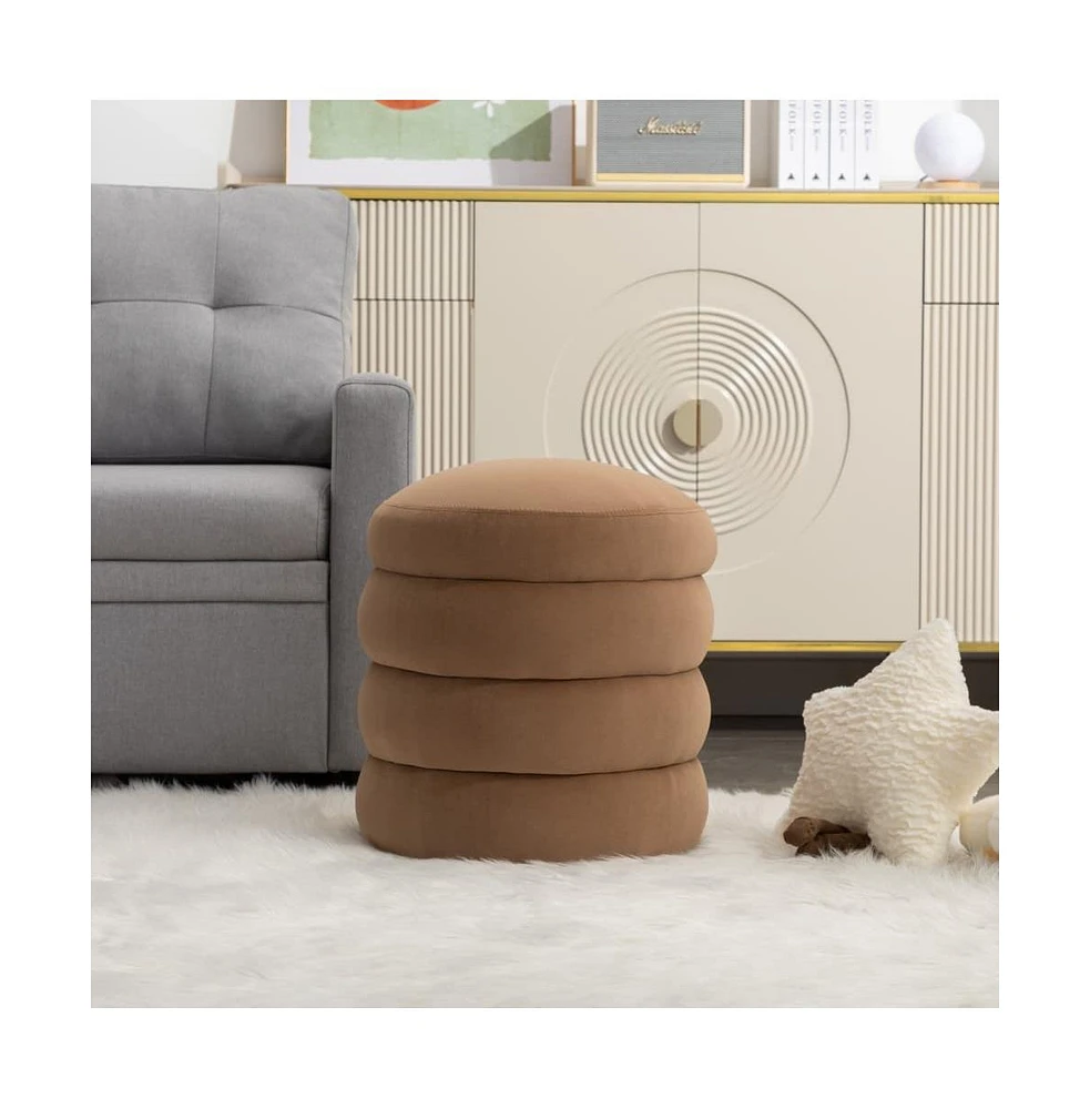 Velvet Upholstered Round Ottoman, Soft Footrest Stool, Elegant Accent for Living Room & Bedroom-The Pop Home