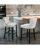 Velvet Upholstered Bar Stools with Button Tufted Wingback, Counter Height Chairs, Set of 2-The Pop Home