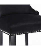 Velvet Upholstered Bar Stools with Button Tufted Wingback, Counter Height Chairs, Set of 2-The Pop Home