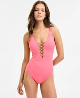 Bleu by Rod Beattie Women's Let's Get Knotty Plunging V-Neck One-Piece Swimsuit