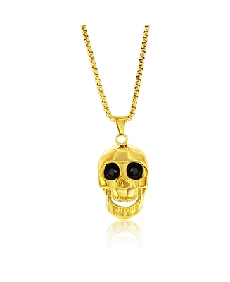 Stainless Steel Skull Necklace, Black Cz Eyes