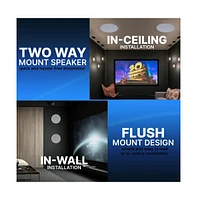 Pyle PDIC8LT 8" In-Wall/In-Ceiling 70V Speaker - Flush Mount Low-Profile, 600W, Magnetic Grill, White