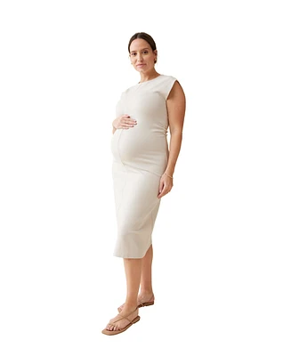 Ingrid + Isabel Maternity Modern Muse Midi Dress Stone L