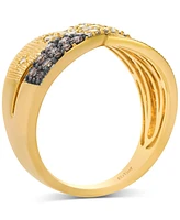 Le Vian Chocolate Ombre Diamond & Nude Diamond Ribbed Crossover Ring (3/4 ct. t.w.) in 14k Gold
